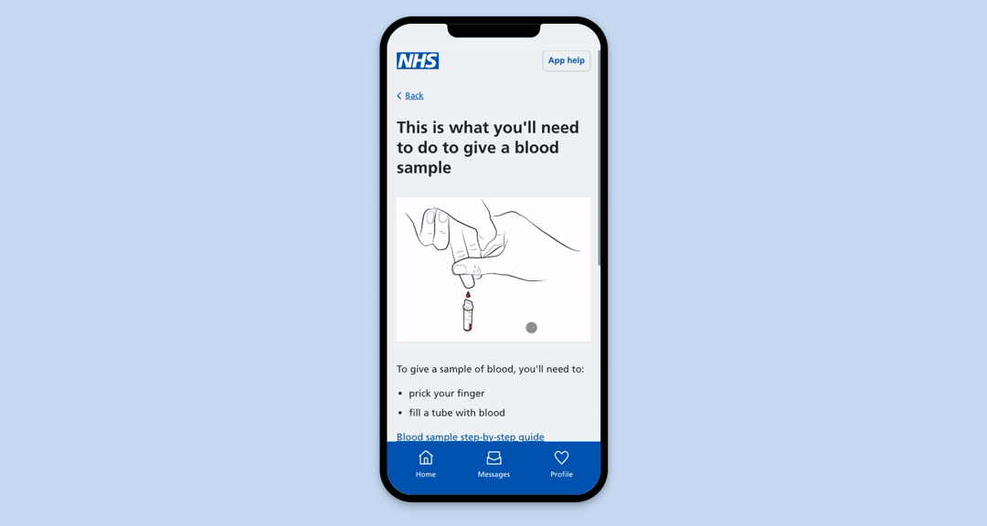 An animation showing how the app helps people to take a blood sample.